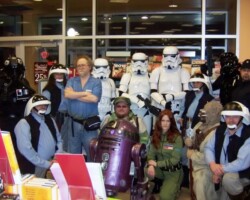 Aaron Allston standing near the front of the Oakbrook Borders with members of the Rebel Legion and 501st