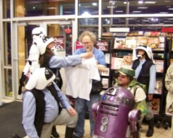 Rebel troopers presenting Aaron Allston with a shirt