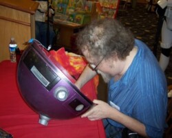Aaron Allston signing inside the dome of the Artoo unit