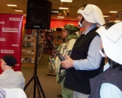 Troopers lined up on the side looking to the left